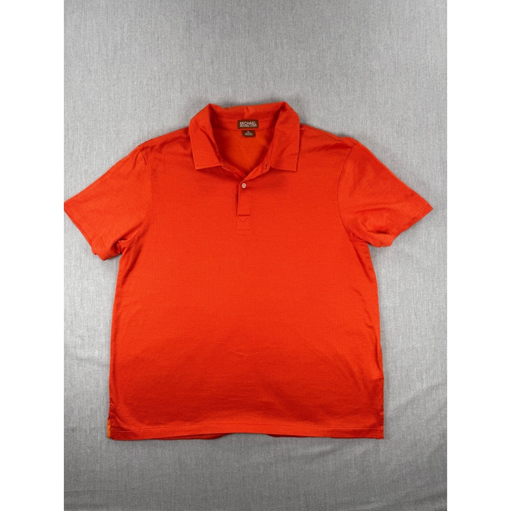 Michael Kors Mens Orange Herringbone Chevron Cotton Polo‎ Shirt XL Short Sleeve
